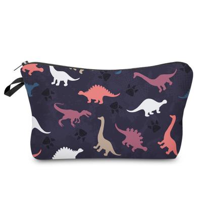 China Polyester Pencil Bag Durable Fierce Waterproof Cosmetic Bag Women Stylish Dinosaur Makeup Bag for sale