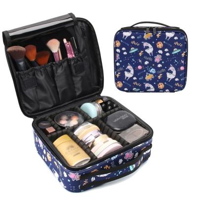 China Fashion Funny Alpaca Print Empty Makeup Travel Case Polyester Makeup Case With Adjustable Compartments for sale