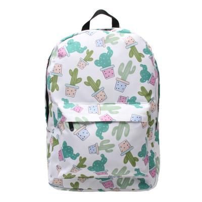 China Fashionable wholesale china school bag green cactus pattern white backpack waterproof for sale