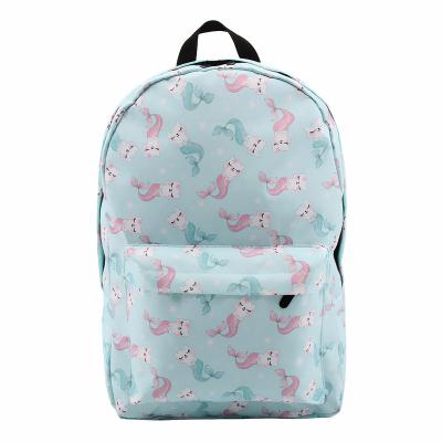 China Best Selling School Bag Wholesale Cat Mermaid Pattern Light Blue Backpack Waterproof for sale