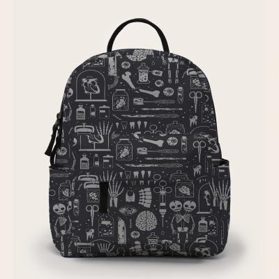 China Waterproof Printing Skull Mini Backpack Women Black Small Backpack Girls Kids Backpack Gift for sale