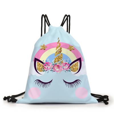 China Custom Drawstring Bag Waterproof Cute Cartoon Rainbow Pattern Sports Bag Women Stylish Outdoor Bag for sale