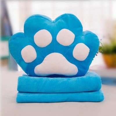 China Gifts for Kids Wholesale Adorable Funny Soft Bear Paw Shape Plush Pillow Soft Toys with Plush Blanket for sale