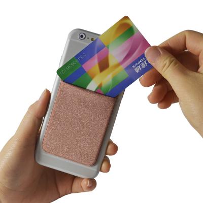 China Adhesive Credit Card Holder For Phone Cheap Cost Custom Logo Printed Card Holder Pocket Lycra Cell Phone Sticky Card Holder for sale