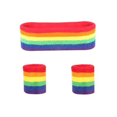 China Sports Headband NATUDON Sports Face Wrist Thick Terry Cloth Sweatband Rainbow Custom Happy Headband Set For Arms for sale