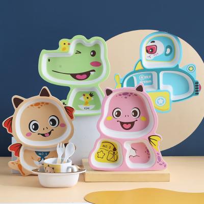 China Sustainable Food Safety Set 5 Pcs Square Shape Bamboo Fiber Baby Set Kids Dinner Set for sale