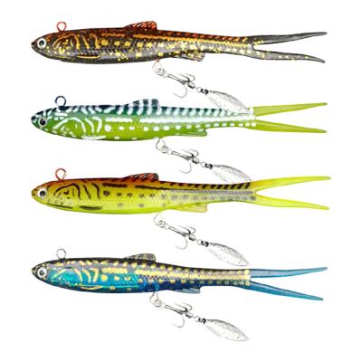 China Soft Plastic Fishing Lures 14cm Lead Split Jig Tail 27g Main Groundbait With Treble Hook With Spinner Spoon SFL-006 for sale