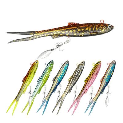 China Fishing Lures Bass Bait Soft 14cm Tail 27g Jig Jerk Minnow Plastic Split Head With Spoon Treble Hook SFL-006 for sale