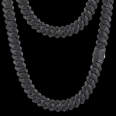 China High Quality/Customs Fine Hiphop Jewelry 19mm 925 Sterling Silver Black VVS Moissanite Diamond Iced Out Cuban Link Chain Necklace For Men for sale