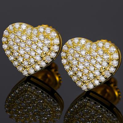 China Interesting High Quality/Hiphop Heart Shape Micro Paved Stud Earrings 14K Gold Plated 925 Sterling Silver VVS Moissanite Stud Earrings for sale