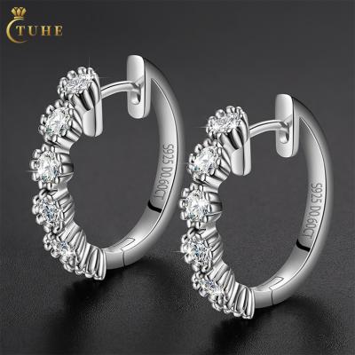 China Fine Jewelry High Quality Hip Hop/Hiphop Hoop Earrings Iced Out 925 Sterling Silver 1 Rows VVS Moissanite Hoop Earrings Circle for sale