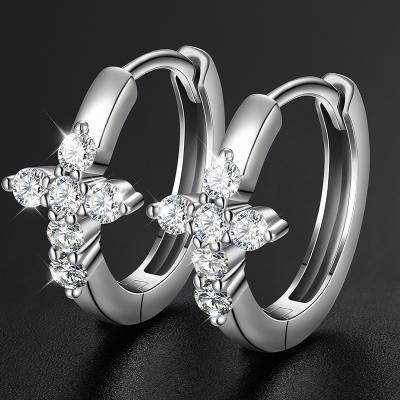 China High Quality Shiny Jewelry/Hiphop Hip Hop Iced Out Cross Circle Design Earrings 925 Sterling Silver VVS Moissanite Earrings for sale