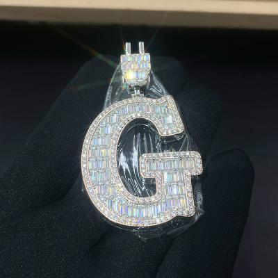 China High Quality Private Custom Pendant/Hiphop Hip Hop Jewelry 925 Sterling Silver Letter G Initial Moissanite Baguette For Necklace for sale