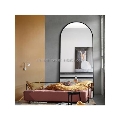 China Contemporary Integral Black Metal Wall Decor Wall Mirrors Full Frame Arched Mirror for sale