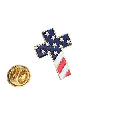 China USA Wholesale God of Jesus Cross Shape Metal PIN In We Trust USA Flag Badge Pin for sale