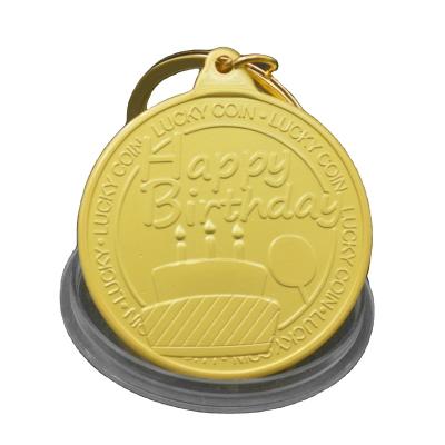 China USA Happy Birthday Key Chains Religious Gold Plated Challenge Coin Key Chain for sale