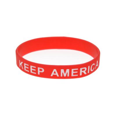 China Eco Friendly Red Keep America Great Silicone Wristband Election 2024 Hand Ring Bracelet for sale