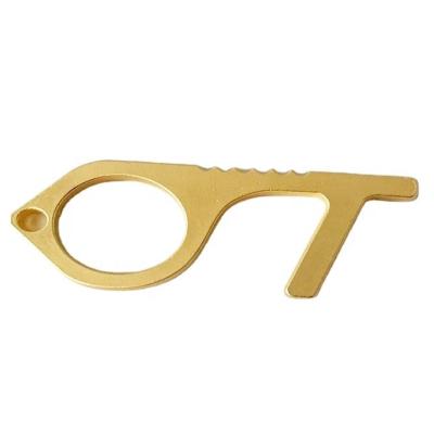 China USA Custom Hygiene EDC Portable Brass Key Chain Door Opener for Press Elevator Handle, Non Touch Door Opener for sale