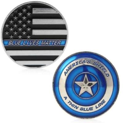 China USA America Shield BLUE LIVES MATTE Coin Factory Direct Custom Souvenir Metal Blue Coin for sale