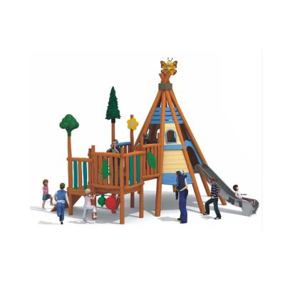 China 5-12 Years Waterproof Wooden Outdoor Playground With Stainless Steel Slide Adventure Park Kids Jungle Gym Play Equipment for sale