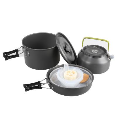 China Outdoor Travel Camping Hiking DS-512 OUTDOOR CAMPING COOKWARE WITH 1.2L TEAPOT SET AND ACCESSORIES PORTABLE ALUMINUM PICNIC COOKWARE FOR LIGHT WEIGHT 4-5PEOPLE for sale