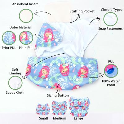 China Printed Cheap Single-Row Snaps Pocket Cloth Adjustable Baby Diaper One Size Washable Reusable Diapers for sale