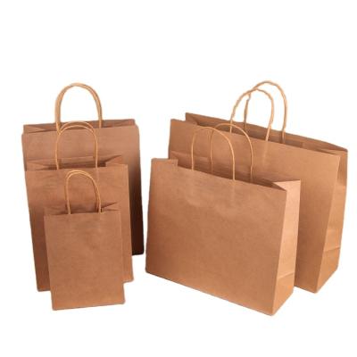 China Recycled Materials Cheap Recycled Custom Logo Printed Grocery Shopping Packaging Brown Gift Wrapping Paper Bag With Handles for sale