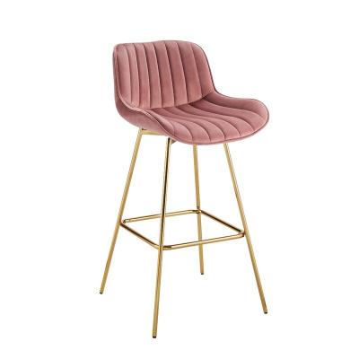 China Mid Century Cooling Velvet Upholstered Bar Stool With Backrest With Gold Swivel Legs 28.94