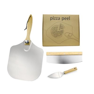 China Sustainable Baking Equipment 3 Pcs Set Foldable Wooden Handle Pizza Peel Shovel Cutter Server Set 12