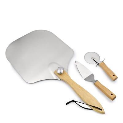 China Viable Hot Selling Kitchen Accessories Detachable Aluminum Metal Pizza Shovel Handle Removable Wooden Pallet Skin Set for sale