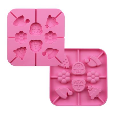 China 8 Lattice Series Christmas Tree Hat Multicolor Silicone Lollipop Mold Sustainable DIY Manual Chocolate Mold for sale