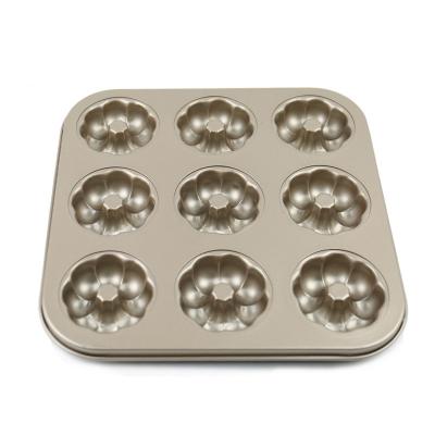 China New Product Viable Hot Selling Carbon Steel Non-Stick Cups 9 Baking Mold Mini Muffin Cup Pan Donut Cake Mold for sale