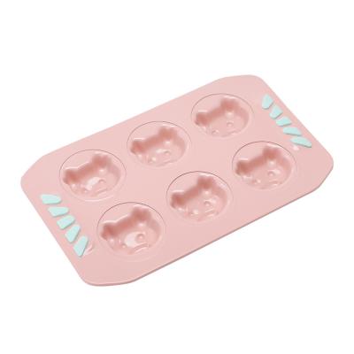 China 6 Cup Mini Madeleine Sustainable Pink Cake Mold Cute Non-Stick Carbon Steel Piggy Bakeware Mold for sale