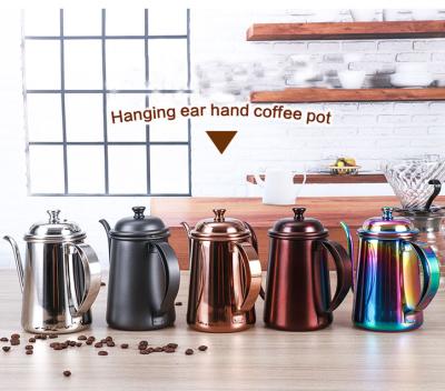 China Wholesale Large Capacity 650ml Long Mouth Thick 304 Stainless Steel Drip Coffee Pot Convenient Hand Hole Punch Pot for sale