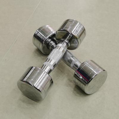 China Plated Round Barbell Dumbbell Fitness Weightlifting Plating Chrome Stainless Steel Dumbbell for sale