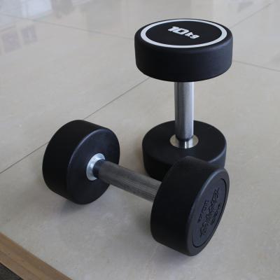 China Commercial Rubber Covered Dumbell Dumbbell Weighs Set Equipment Fitness Gym PU Black Round Dumbbell for sale