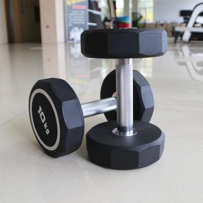 China Rubber Wrapped Hexagon Dumbbell Gym Dumbbell Barbell Set Commercial PU Coated Hex Dumbbell Set for sale