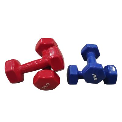 China Dumbbell Exercise Equipment Rubber Covered PVC Dip Dumbbells With Custom Weight And Logo for sale