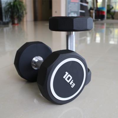 China Hexagon Dumbbell Rubber Wrapped Rubber Dumbbell for sale