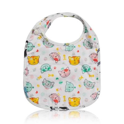 China Cute Kitty Cartoon Baby Saliva Bib 100% Cotton Washable Organic Waistband Button, Soft, Absorbent for sale