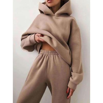 China Sustainable Plain 2 Piece Set Women Jogging Suits Winter Fleece Sportswear Wholesale Hoodie Jogger Set Custom Tracksuits For Women for sale