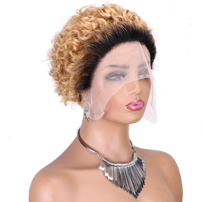 China 100% Italian Wave Premium Quality Hair Pixie Style Ombre Color 1b/27# Lace Wig for sale