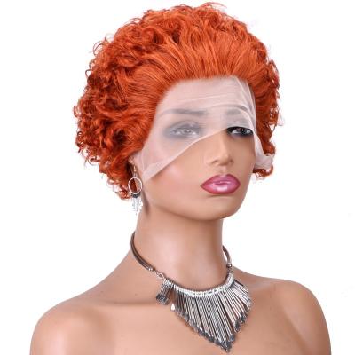 China 100% Italian Wave Hair Premium Quality Pixie Cut 350# Color Front Lace Wig for sale