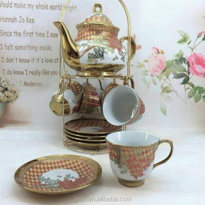 China Viable factory price 13pcs porcelain gold plated tea set for sale