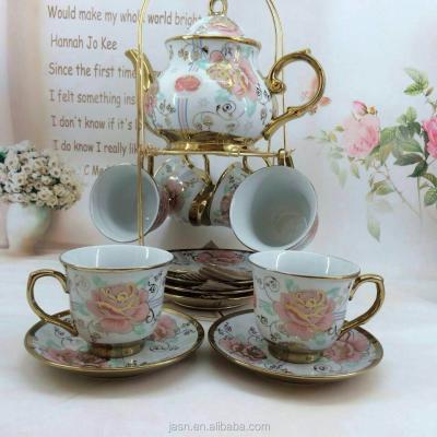 China Viable Wholesale Popular 13pcs Porcelain Tea Sets With Gold Plated for sale