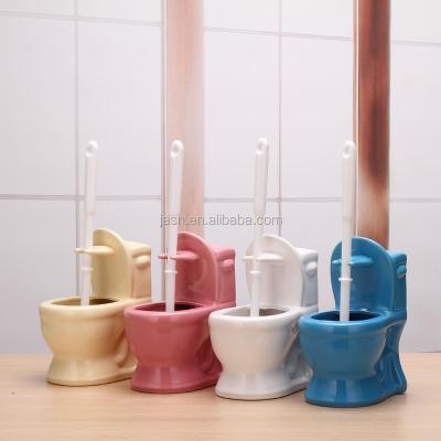 China Sustainable Ceramic Toilet Brush Holder With Different Color Glazed for sale