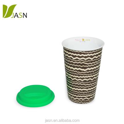 China Disposable Custom Printing Ceramic Coffee Mug With Silicone Lid for sale