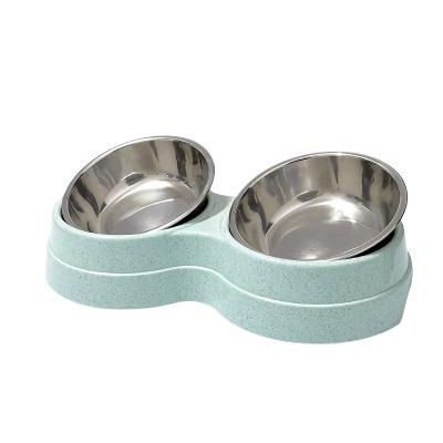 China Sustainable New Design Stainless Steel Plastic Set With Double Pet Food Bowls for sale