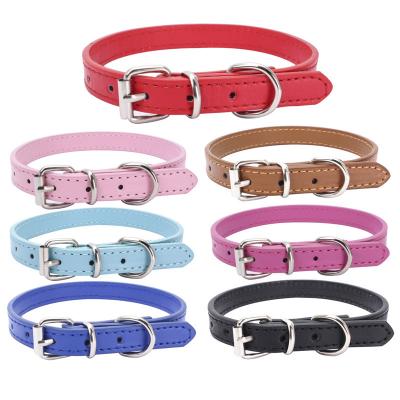 China Multicolor Classic Dog Soft Leather Viable Material PU Cat Pet Collar for sale