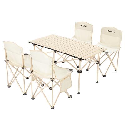 China Easy-carrying New Aluminum chair*4 table*1 carbon steel Oxford cloth family camping multi-party camping table and chair set for sale